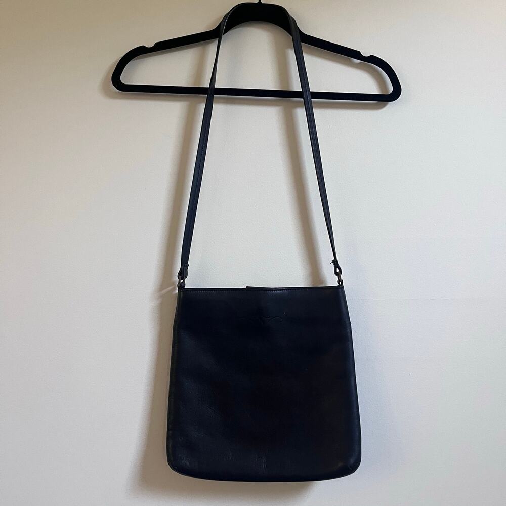 VTG 90s Etienne Aigner Black Leather Crossbody Shoulder Bag Scroll Stitch
